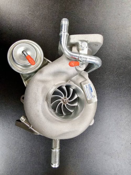 Billet VF52 RHF55 turbocharger with custom 50mm inducer for Subaru WRX, Legacy, Forester XT, and Outback EJ25 engines.